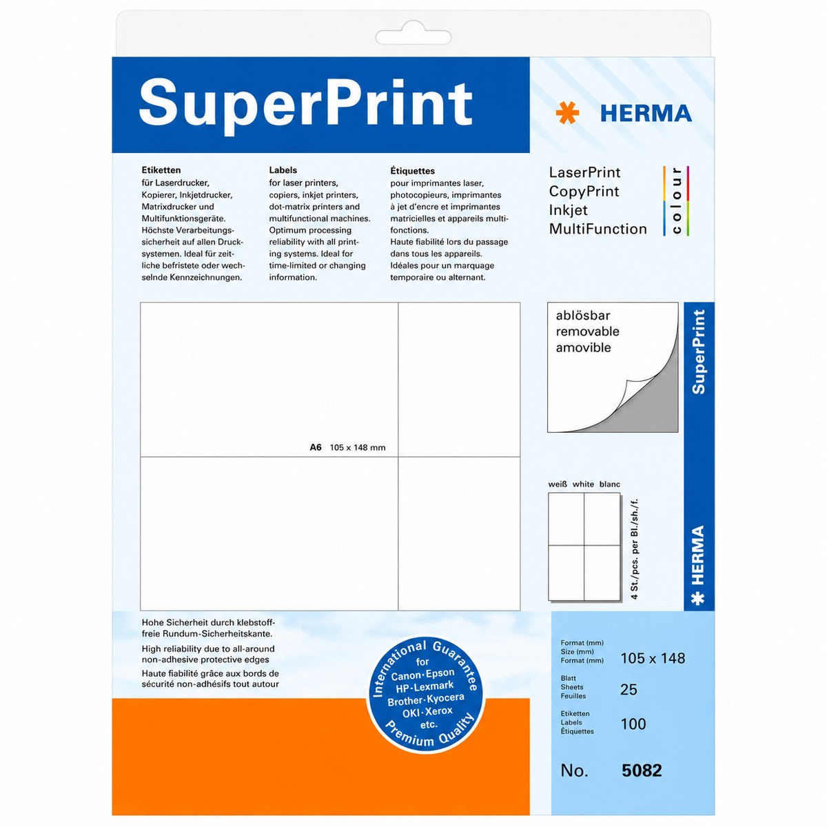 Herma SuperPrint 5082 uklonjive etikete A6 105×148 mm