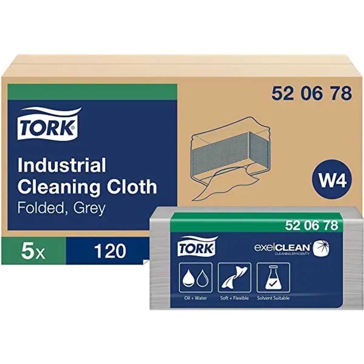 Tork 520679 — meke i fleksibilne exelCLEAN krpe za masnoće, pakovanje od 120 krpa, sistem W4