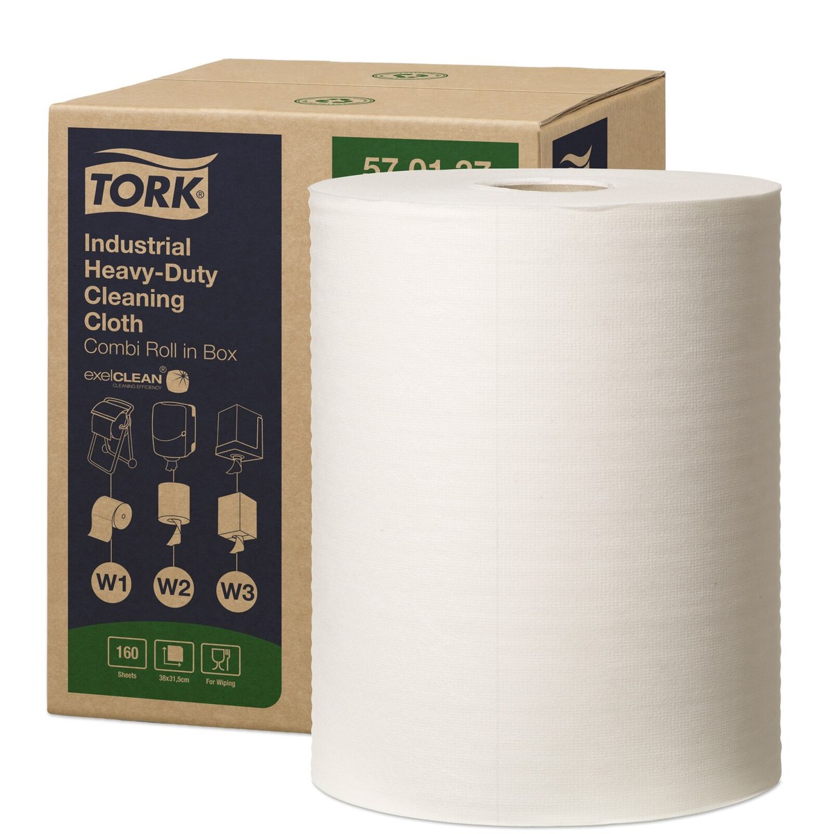 Tork 90537 — izdržljive višekratne krpe za čišćenje na bio bazi, 1 rolna od 114 m (300 krpa) u kutiji, sistem W1/W2/W3