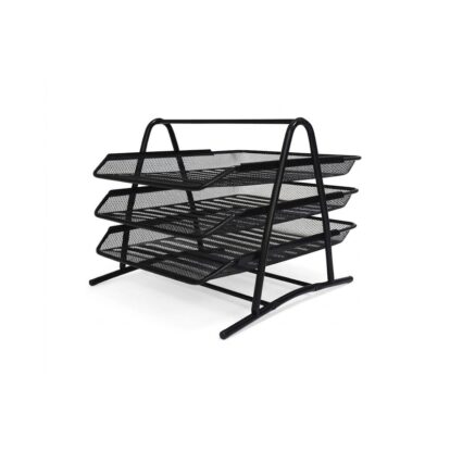 Zicana polica za dokumente 3 nivoa crna metalna mreza kancelarija